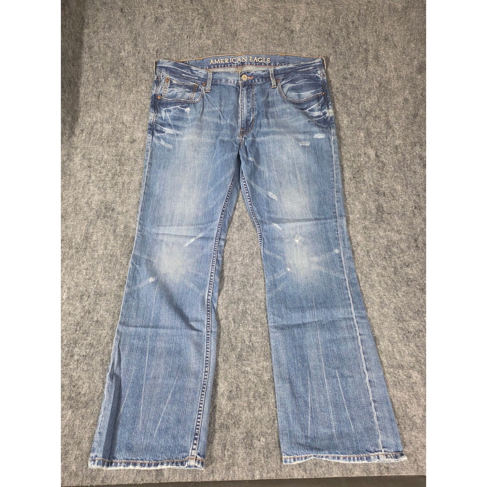 American Eagle Original Straight Jeans Mens 38x32 Medium Wash Distressed 100%